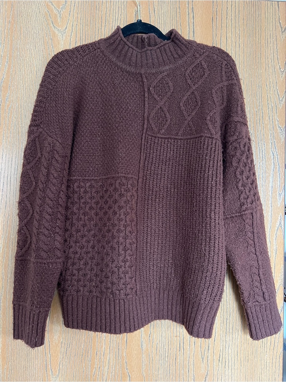 American Eagle Outfitters Chunky Mock Neck Patchwork Sweater - Brown